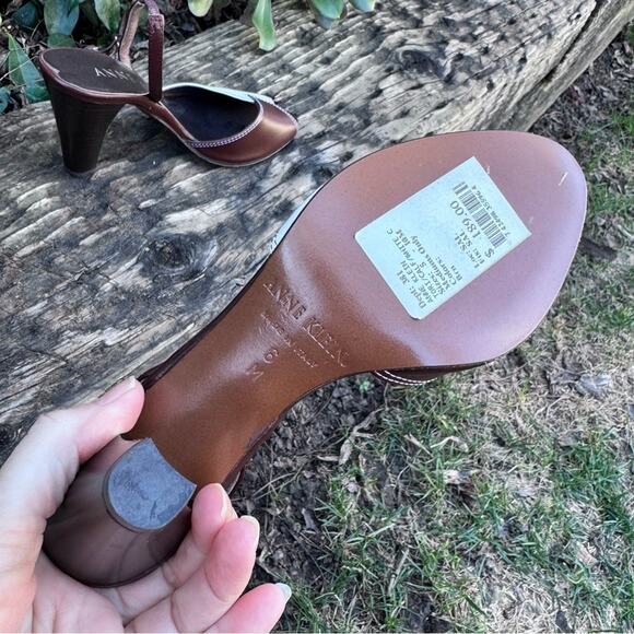 Anne Klein Peep Toe Slingback Brown White Colorblock Italy Heels Women’s Size 6M - Picture 7 of 10